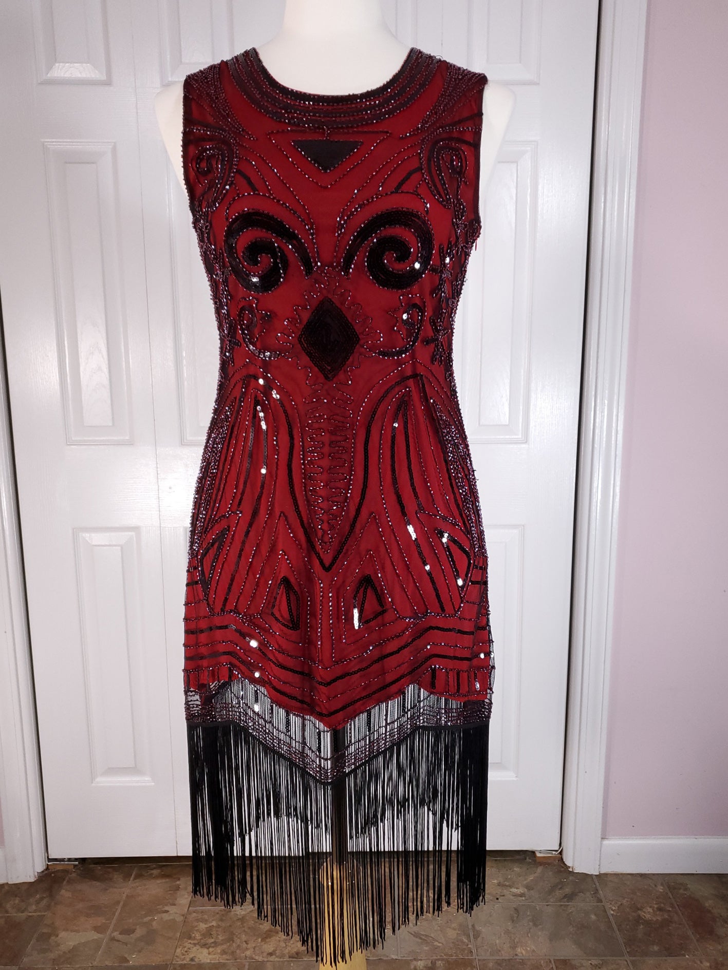 Buy IWIWB Flapper Dress 1920s Gatsby V Neck Beaded Fringed Dress with 20's  Accessories (Large, Black&Red) at Amazon.in