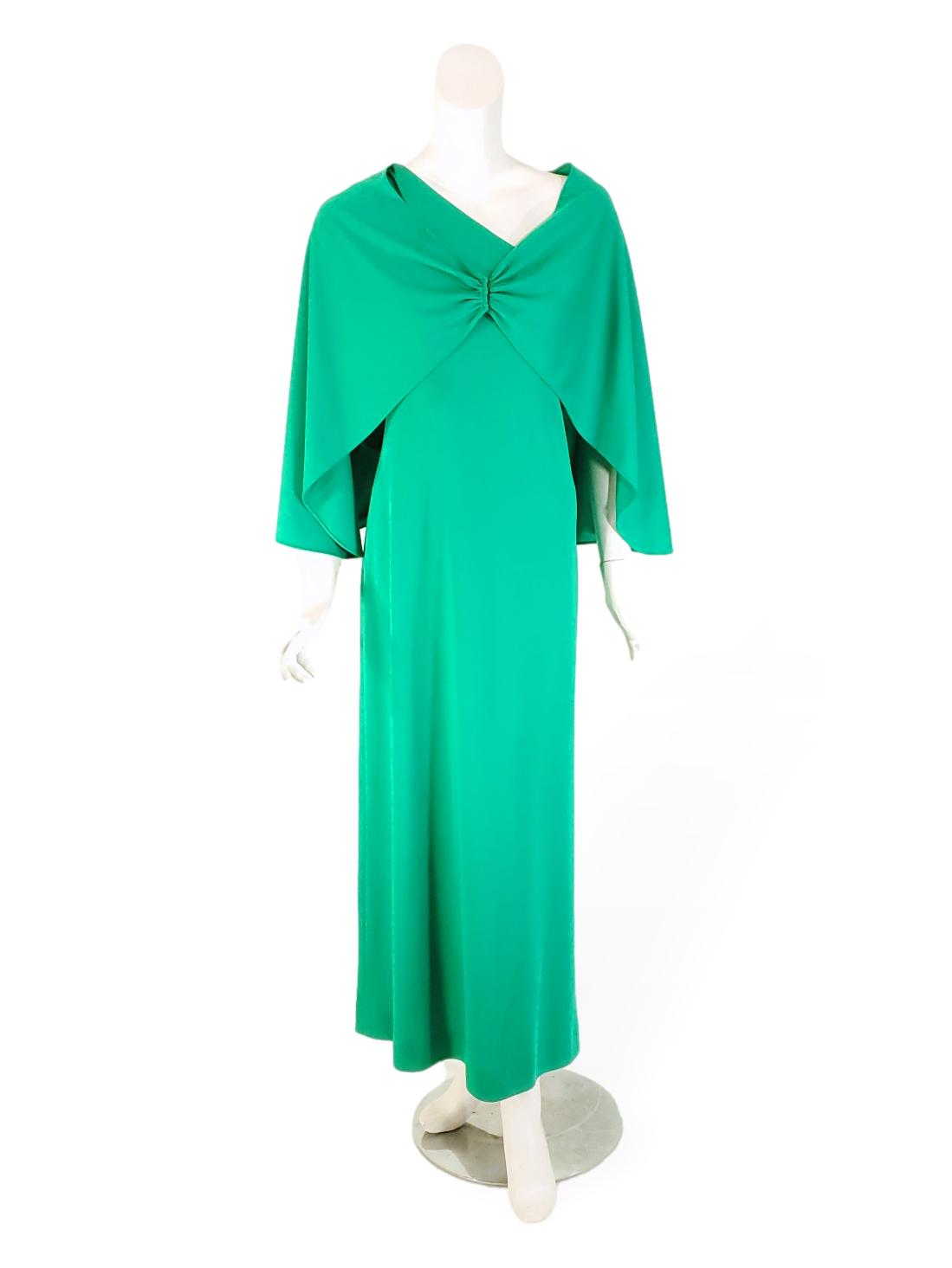 70s Green Disco Maxi Dress & Capelet Better Dresses Vintage 70s Green Disco Maxi Dress & Capelet Better Dresses Vintage