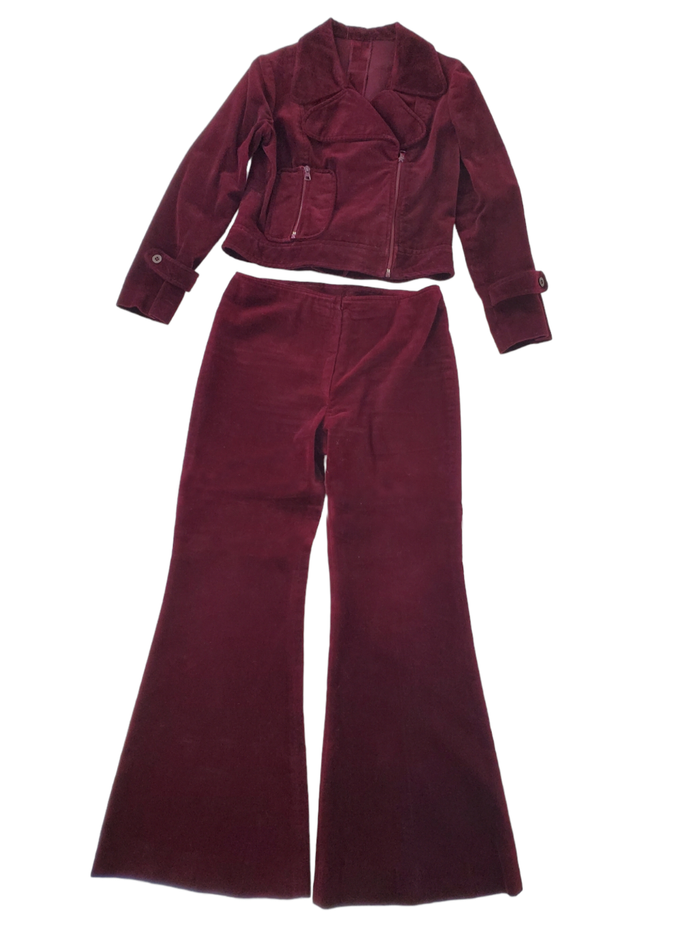 60 70s Bell Bottom Pantsuit in Burgundy Velvet med Better
