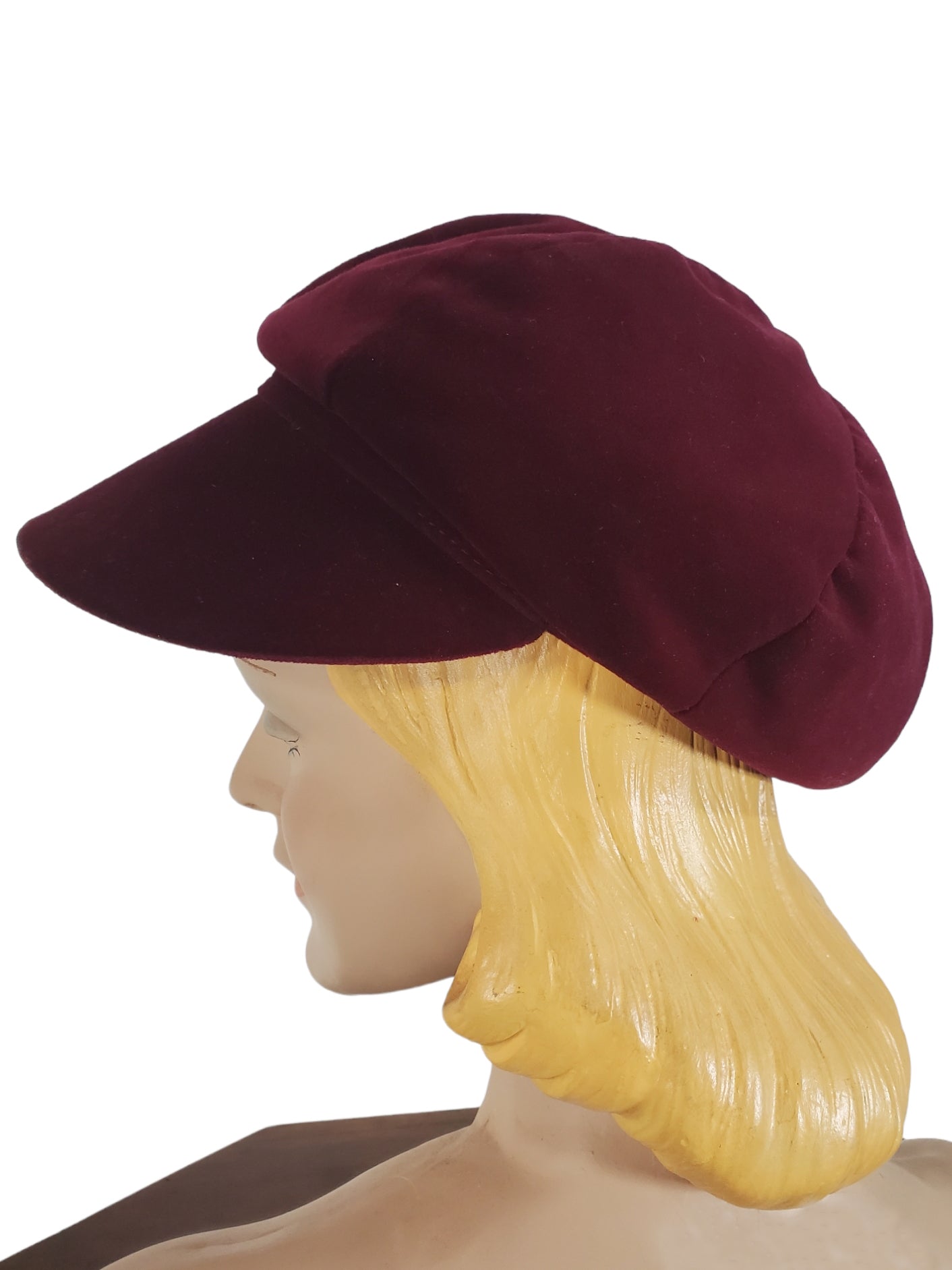 60s Burgundy Velvet Casquette or Gatsby Hat