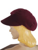 Left side view of burgundy velvet hat