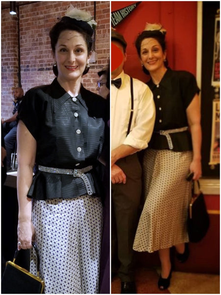As worn by me for a 1940s event. Subsequently dry-cleaned.