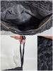 details of pocket, strap, and fur