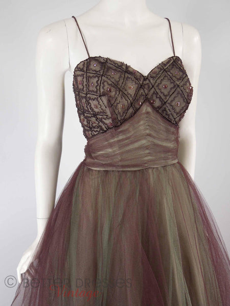 40s/50s Purple + Green Tulle Ball Gown - close angle