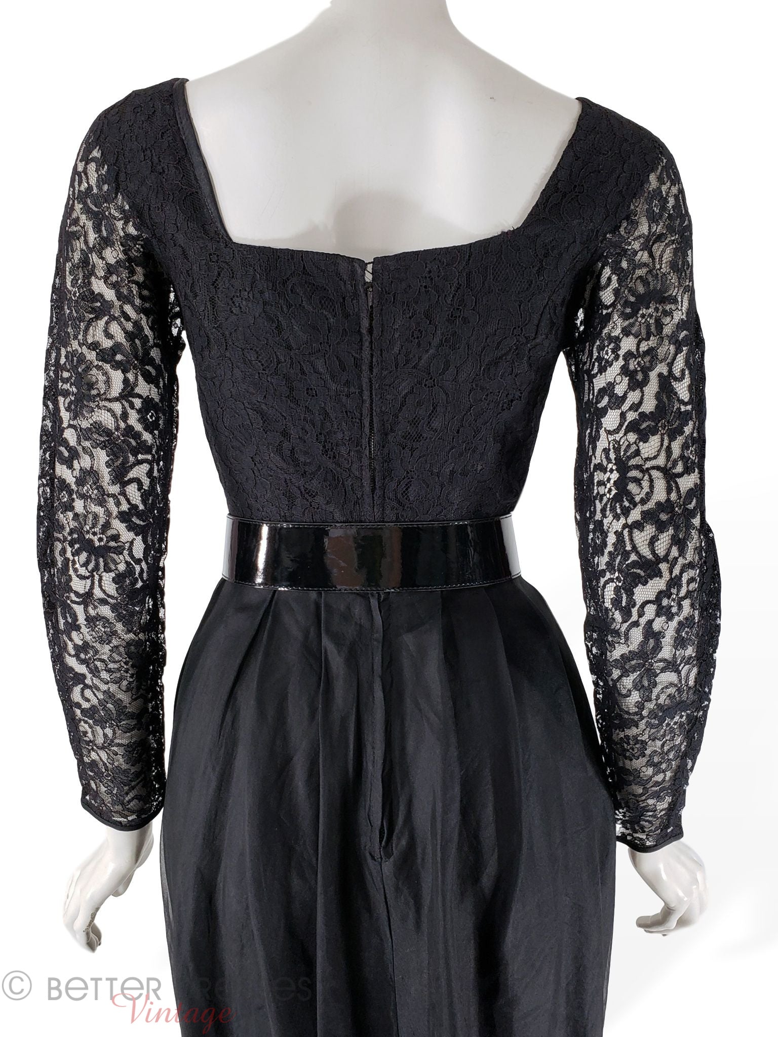 50s/60s Black Cocktail Dress With Lace Bodice - sm Better Dresses Vintage 50s/60s Black Cocktail Dress With Lace Bodice - sm Better Dresses Vintage