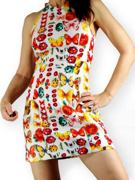 80s/90s halter mini dress with bugs and roses