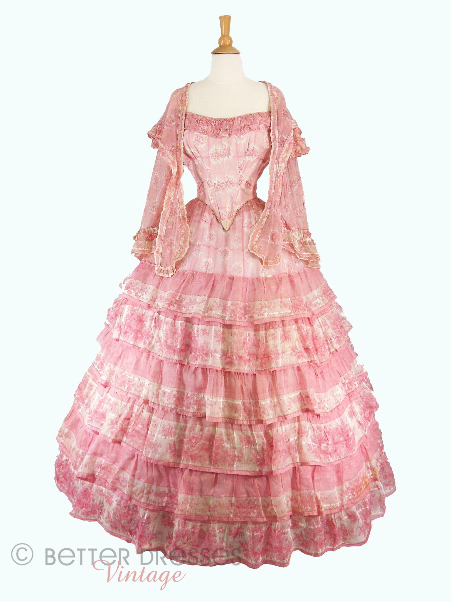 1850s Evening Dress in Pink Silk Organdy – Better Dresses Vintage 1850s Evening Dress in Pink Silk Organdy – Better Dresses Vintage