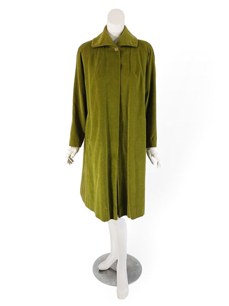 50s Green Velvet Swing Coat, buttoned