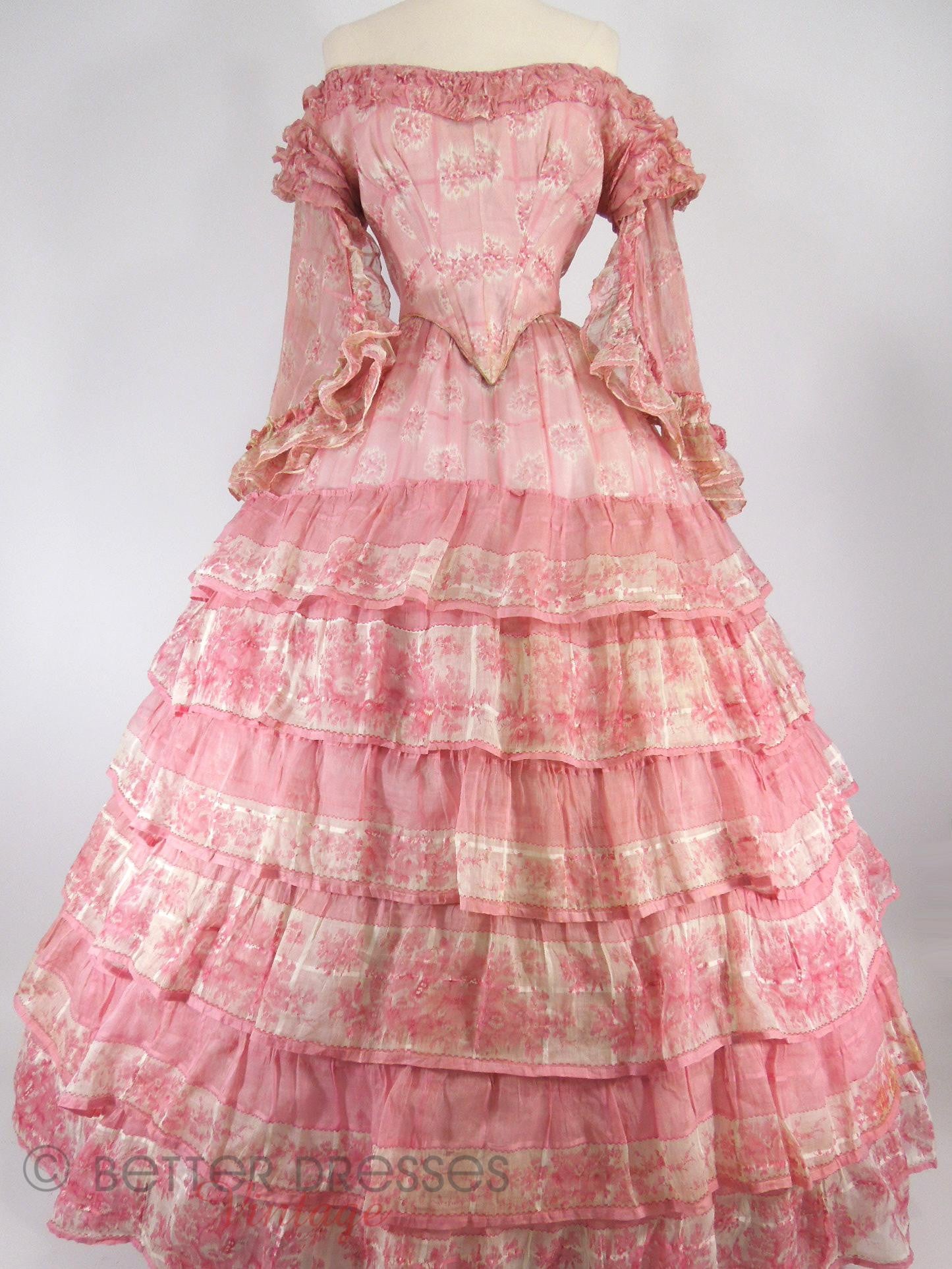 1850s Evening Dress in Pink Silk Organdy Better Dresses Vintage 1850s Evening Dress in Pink Silk Organdy Better Dresses Vintage