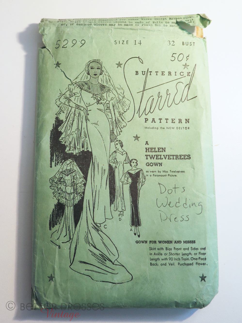 30s Butterick Starred Pattern 5299 for Wedding or Formal Dress Better Dresses Vintage 30s Butterick Starred Pattern 5299 for Wedding or Formal Dress Better Dresses Vintage