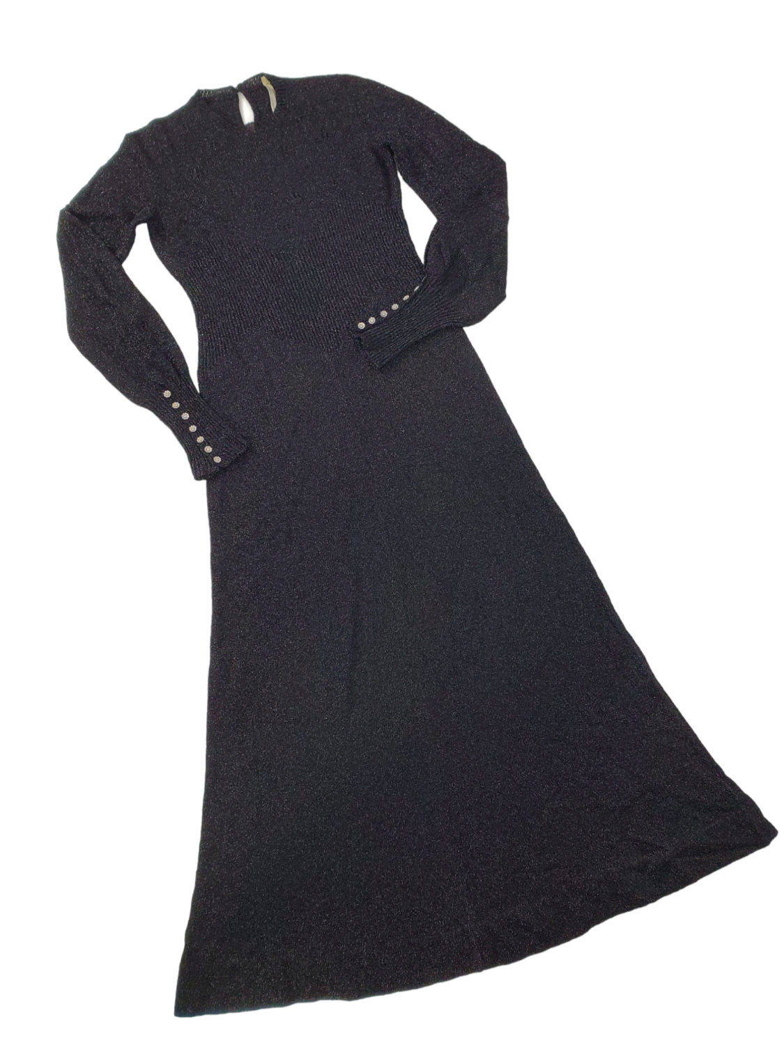 60s/70s Black Metallic Pointelle Knit Maxi Dress - sm, med – Better Dresses  Vintage