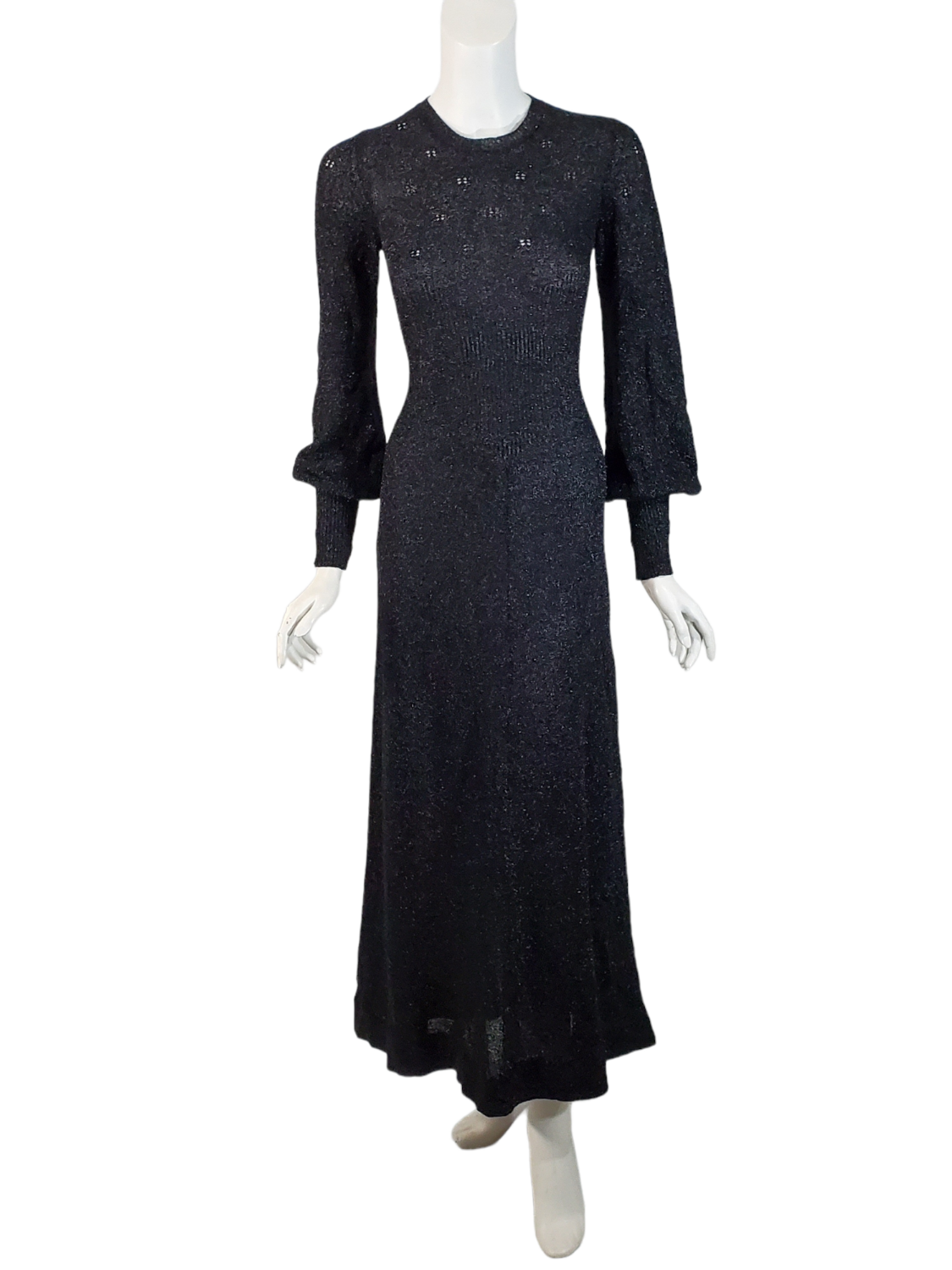 70s metallic dress Vintage 70s Metallic Knit Midi Dress: Purple Chevron Flared Sleeve
