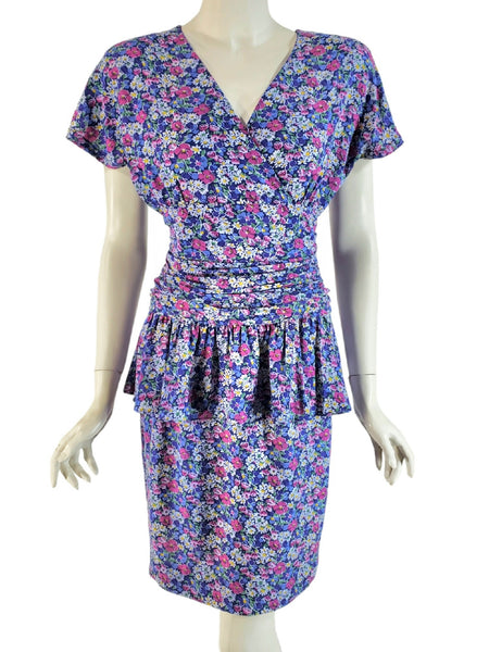 80s floral peplum dress
