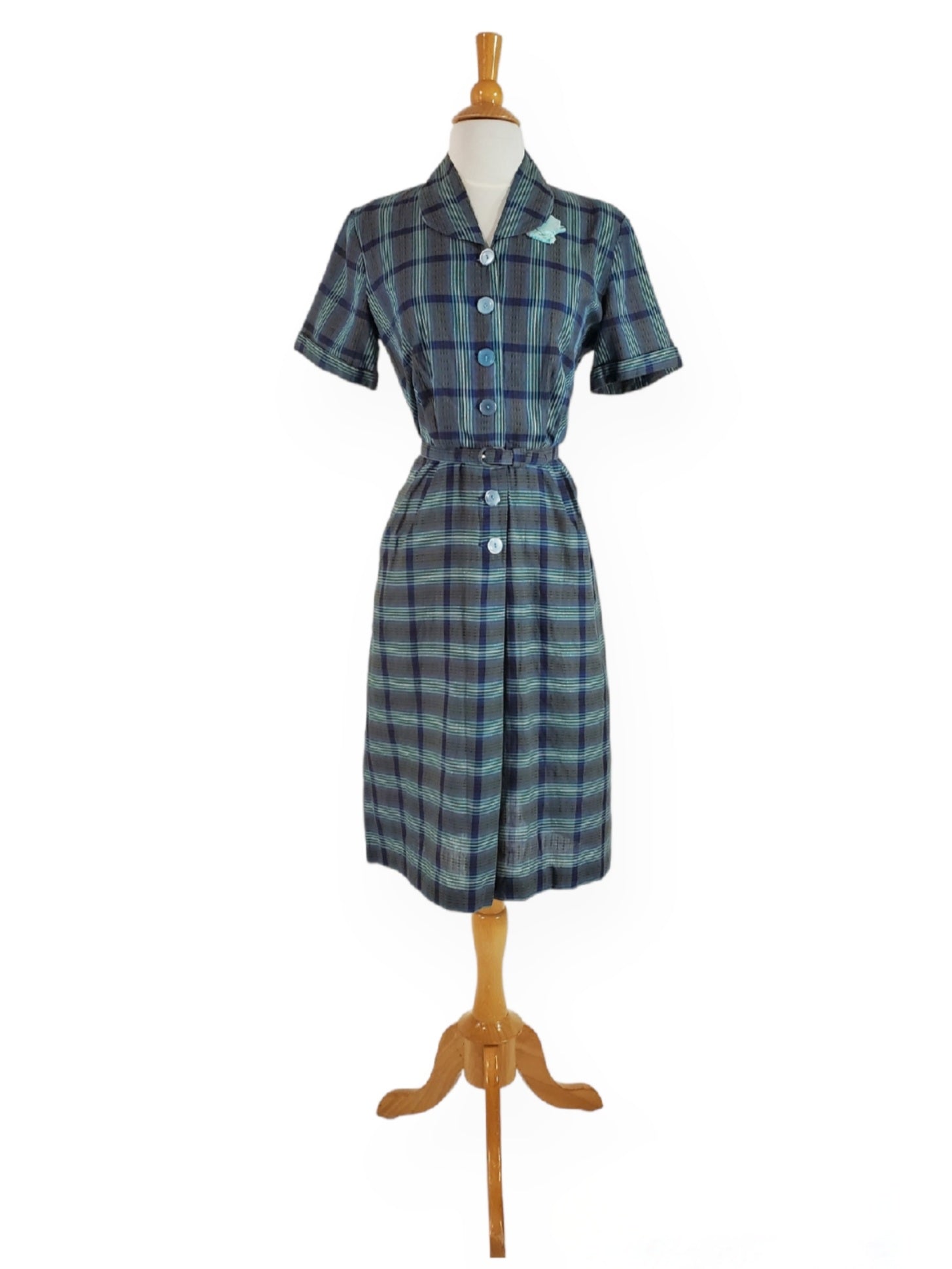 40s Shirtwaist Dress in Blue Plaid Better Dresses Vintage 40s Shirtwaist Dress in Blue Plaid Better Dresses Vintage