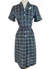 close view of 40's Dress in Blue Plaid