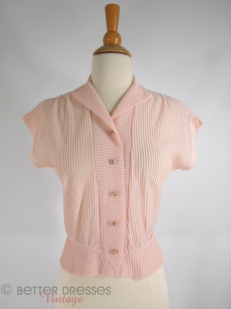 50s Pink Nylon Peplum Blouse