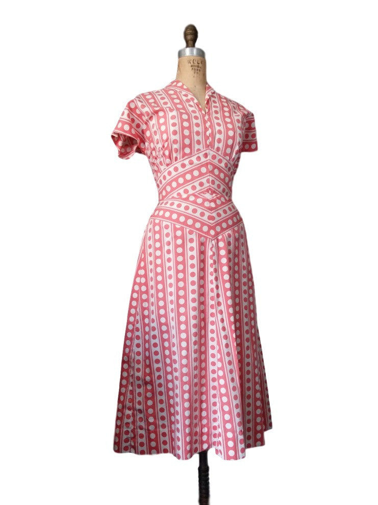 40s/50s Salmon Pink Polka Dot Dress