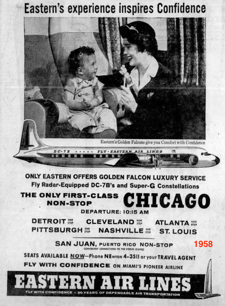 Easter Air Lines Ad showing stewardess with beret 1958