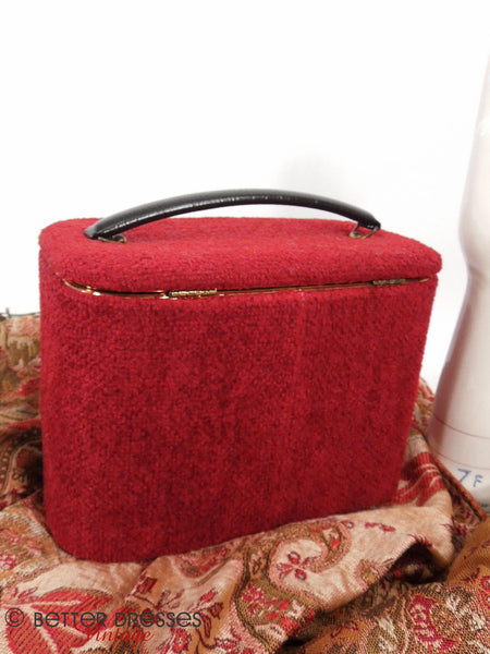 60s Red Tweed Train Case - back