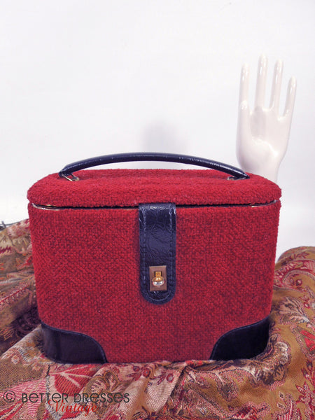 60s Red Tweed Train Case - front