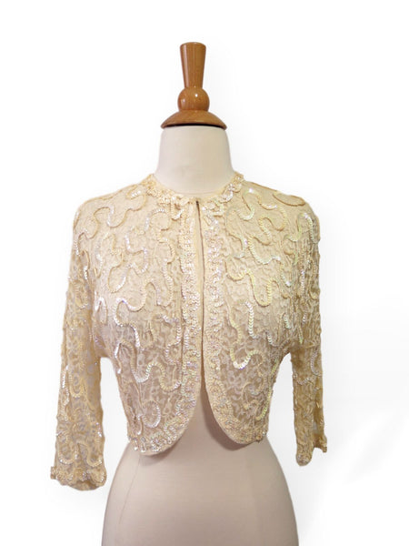 50s cream sequined bolero jacket