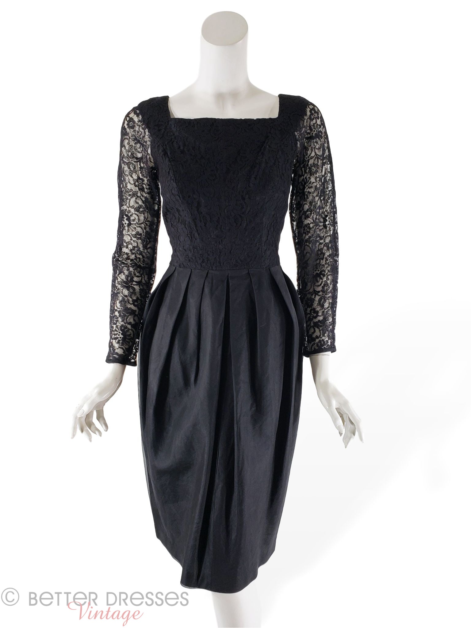 50s/60s Black Cocktail Dress With Lace Bodice - sm Better Dresses Vintage 50s/60s Black Cocktail Dress With Lace Bodice - sm Better Dresses Vintage