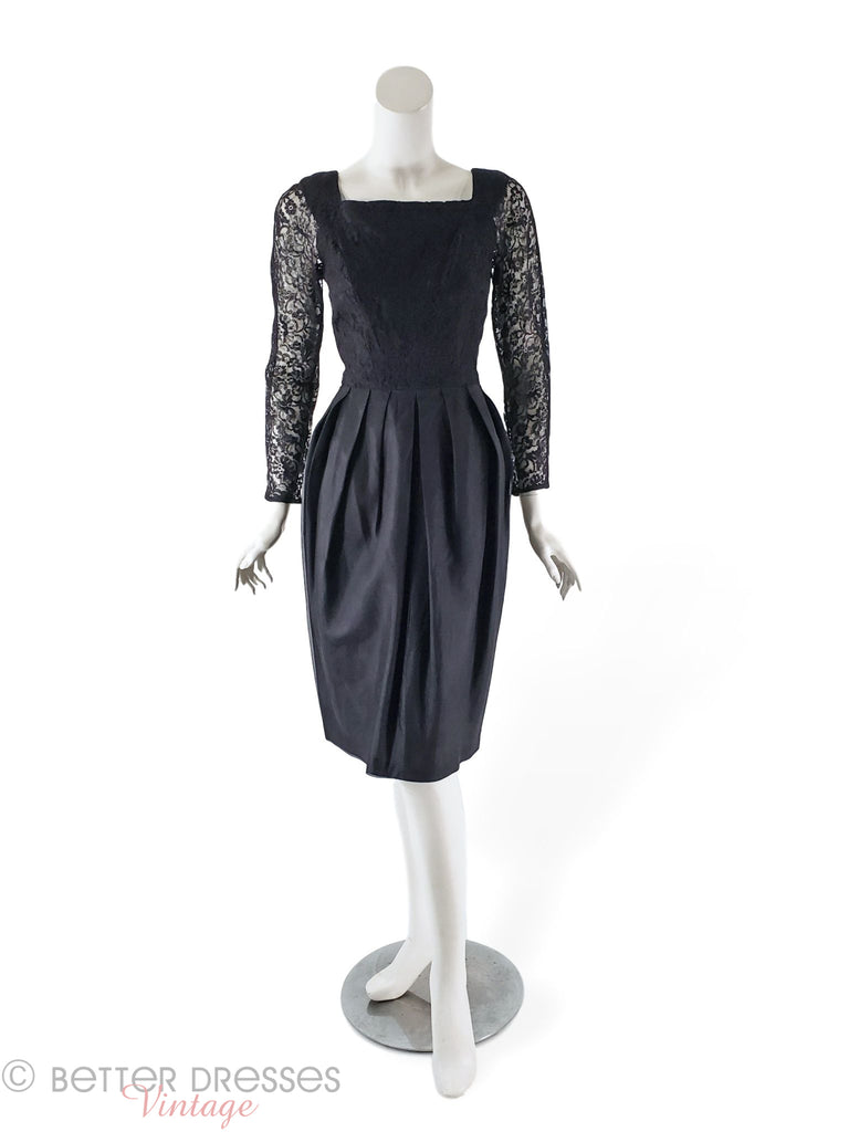 50s/60s black cocktail dress with lace bodice