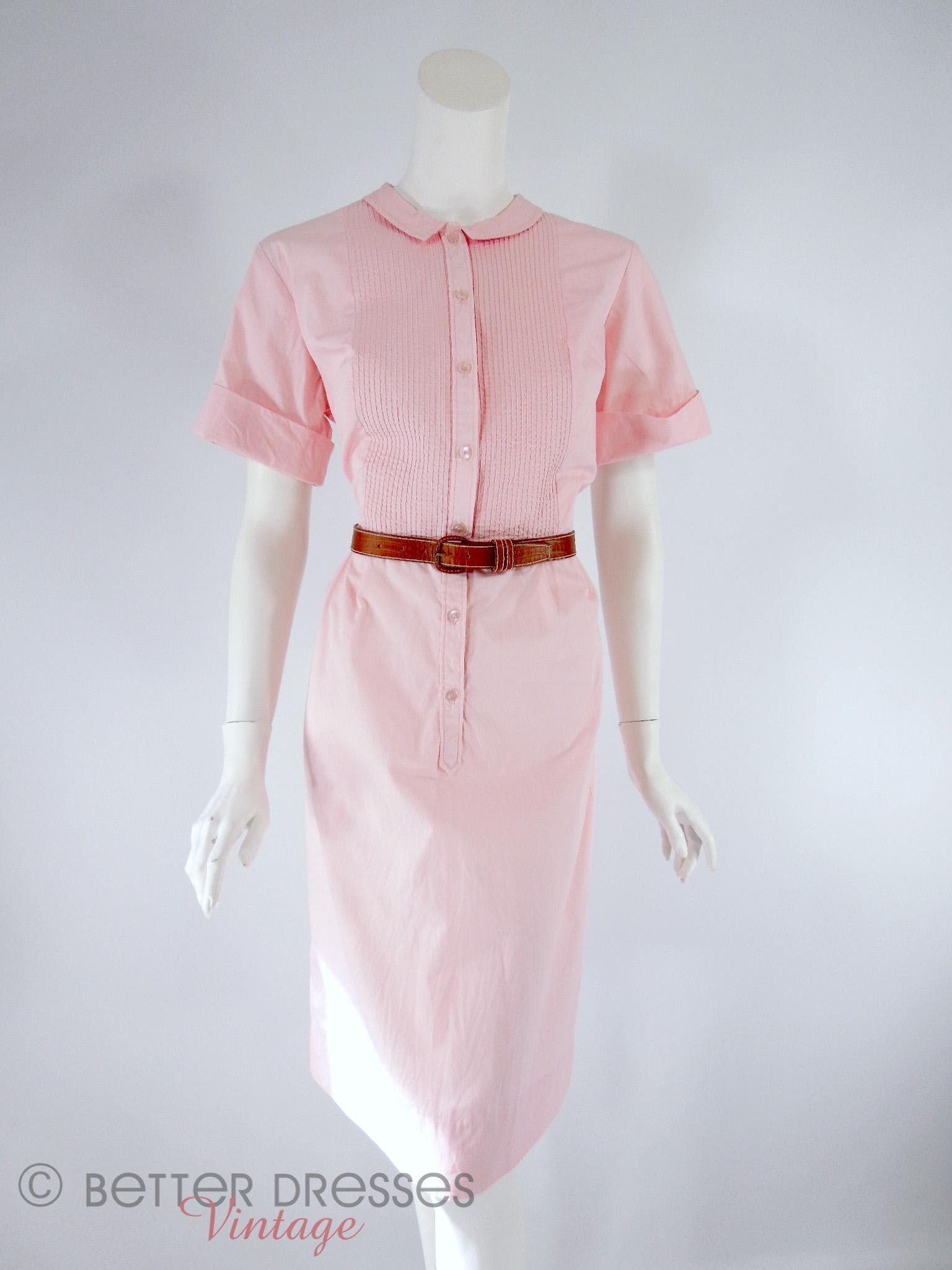 60s Shirtwaist Dress in Pink Cotton - med, LG 60s Shirtwaist Dress in Pink Cotton - med, LG